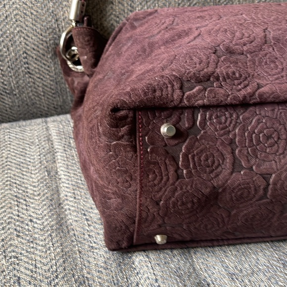 Arcadia Purple leather/suede Floral Embossed Handbag. - Picture 8 of 16